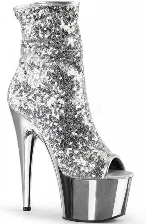 Pleaser ADORE-1008SQ Plateau Laarzen Paaldans schoenen Paaldans schoenen 38 Shoes Zilverkleurig