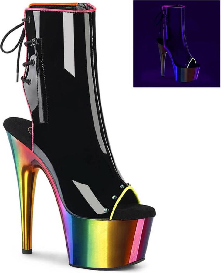 Pleaser ADORE-1018R Plateau Laarzen Paaldans schoenen 38 Shoes Zwart Regenboog