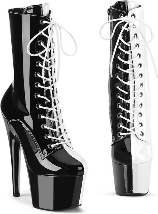 Pleaser ADORE-1040TT Plateau Laarzen Paaldans schoenen 45 Shoes Zwart Wit