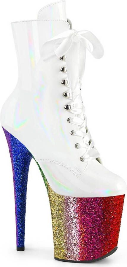 Pleaser FLAMINGO-1020HG Plateau Laarzen Paaldans schoenen 40 Shoes Wit Regenboog