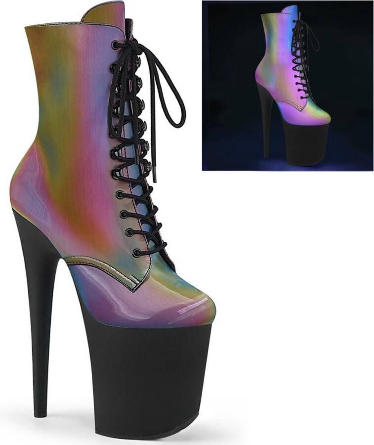 Pleaser Plateau Laarzen Paaldans schoenen 39 Shoes FLAMINGO 1020REFL Paaldans schoenen Multicolours Zwart