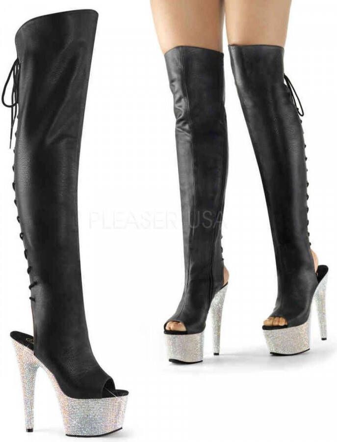 Pleaser Plateau Overknee Laarzen 36 Shoes BEJEWELED 3019DM 7 Paaldans schoenen Zwart