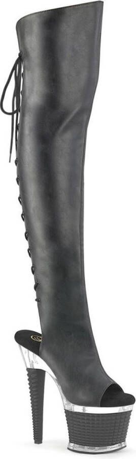 Pleaser Plateau Overknee Laarzen 36 Shoes SPECTATOR 3019 Zwart Transparant