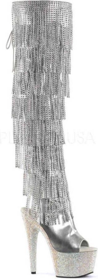 Pleaser Plateau Overknee Laarzen 36 Shoes BEJEWELED 3019RSF 7 Paaldans schoenen Zilverkleurig - Foto 1