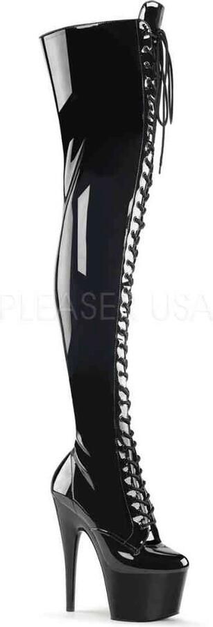 Pleaser ADORE-3023 Plateau Overknee Laarzen Paaldans schoenen 35 Shoes Zwart - Foto 2