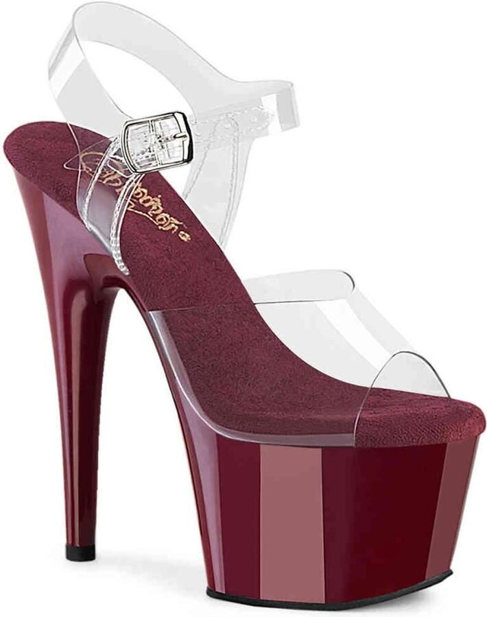 Pleaser ADORE-708 Sandaal met enkelband 37 Shoes Transparant Bordeaux rood