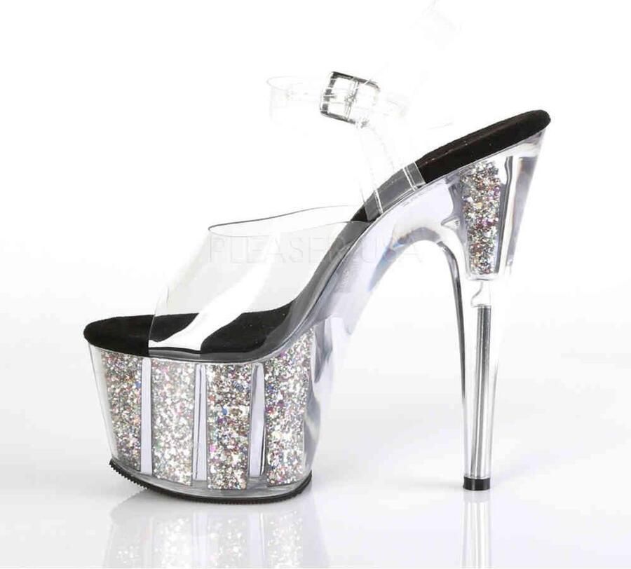 Pleaser ADORE-708CG Sandaal met enkelband Paaldans schoenen Paaldans schoenen 39 Shoes Zwart Zilverkleurig - Foto 3