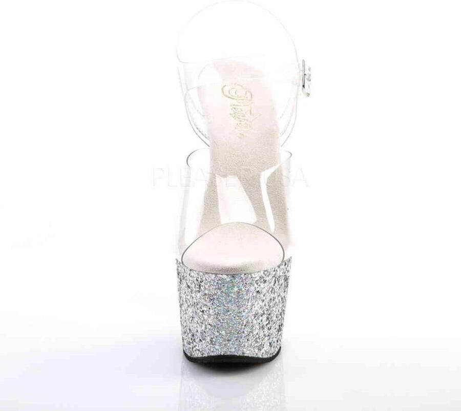 Pleaser Sandaal met enkelband Paaldans schoenen 39 Shoes ADORE 708LG Paaldans schoenen Zilverkleurig Transparant