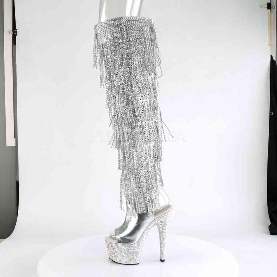 Pleaser Plateau Overknee Laarzen 37 Shoes BEJEWELED 3019RSF 7 Paaldans schoenen Zilverkleurig