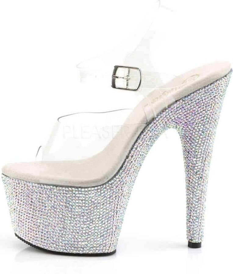Pleaser BEJEWELED-708DM Sandaal met enkelband Paaldans schoenen Paaldans schoenen 36 Shoes Zilverkleurig Transparant