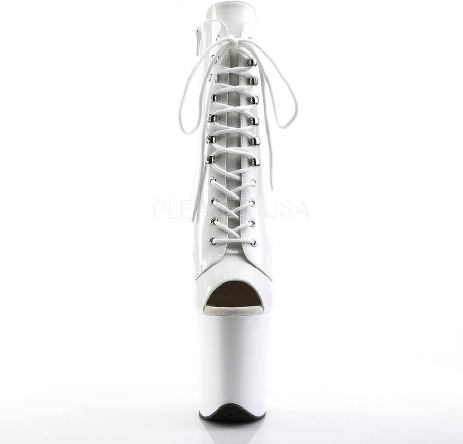 Pleaser Flamingo-1021 peeptoe laars met stiletto hak en extreem hoog plateau glanzend wit Fetish Exotic Dancing - Foto 3