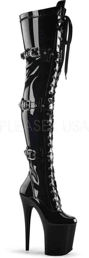 Pleaser FLAMINGO-3028 Plateau Overknee Laarzen Paaldans schoenen 45 Shoes Zwart - Foto 2