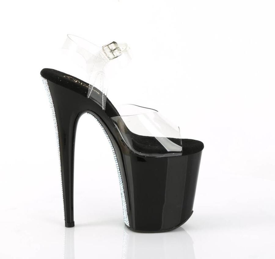 Pleaser Sandaal met enkelband Paaldans schoenen 37 Shoes FLAMINGO 808CRS 2 Transparant Zwart