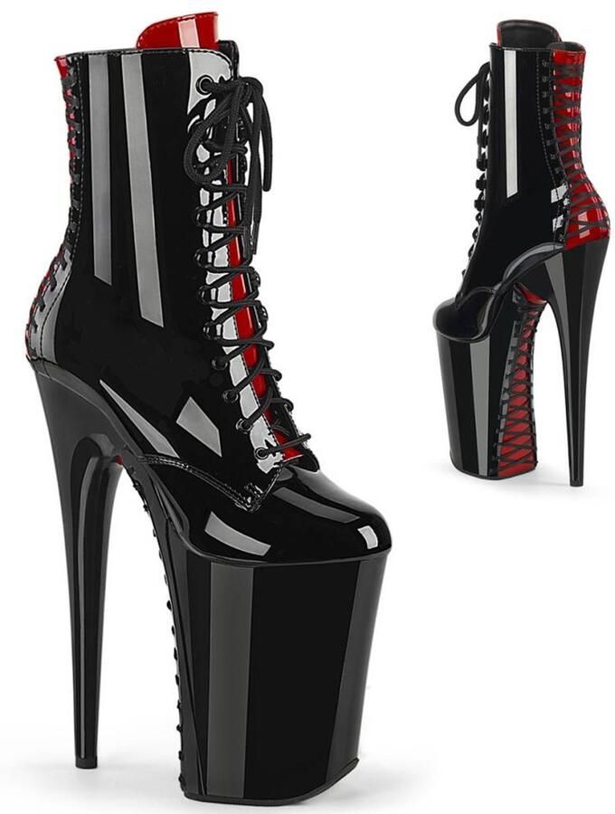 Pleaser INFINITY-1020FH Plateau Laarzen Paaldans schoenen 35 Shoes Zwart Rood