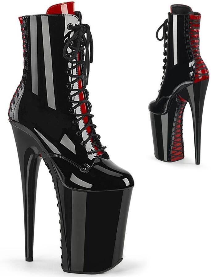Pleaser INFINITY-1020FH Plateau Laarzen Paaldans schoenen 35 Shoes Zwart Rood