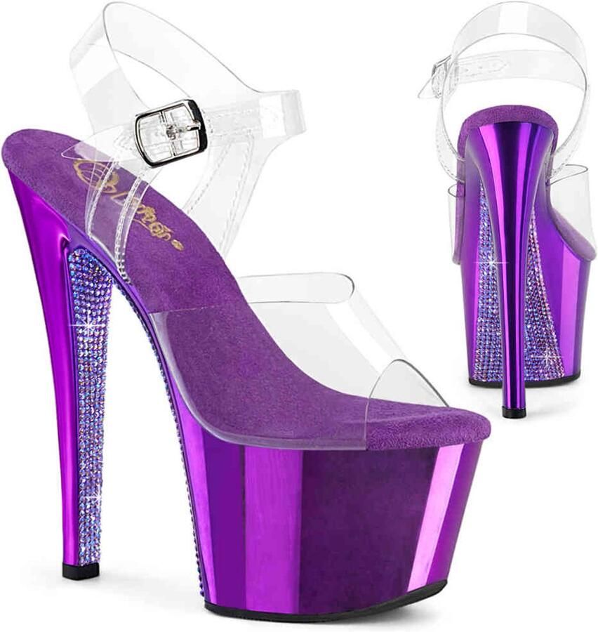 Pleaser SKY-308CHRS Sandaal met enkelband 40 Shoes Transparant Paars
