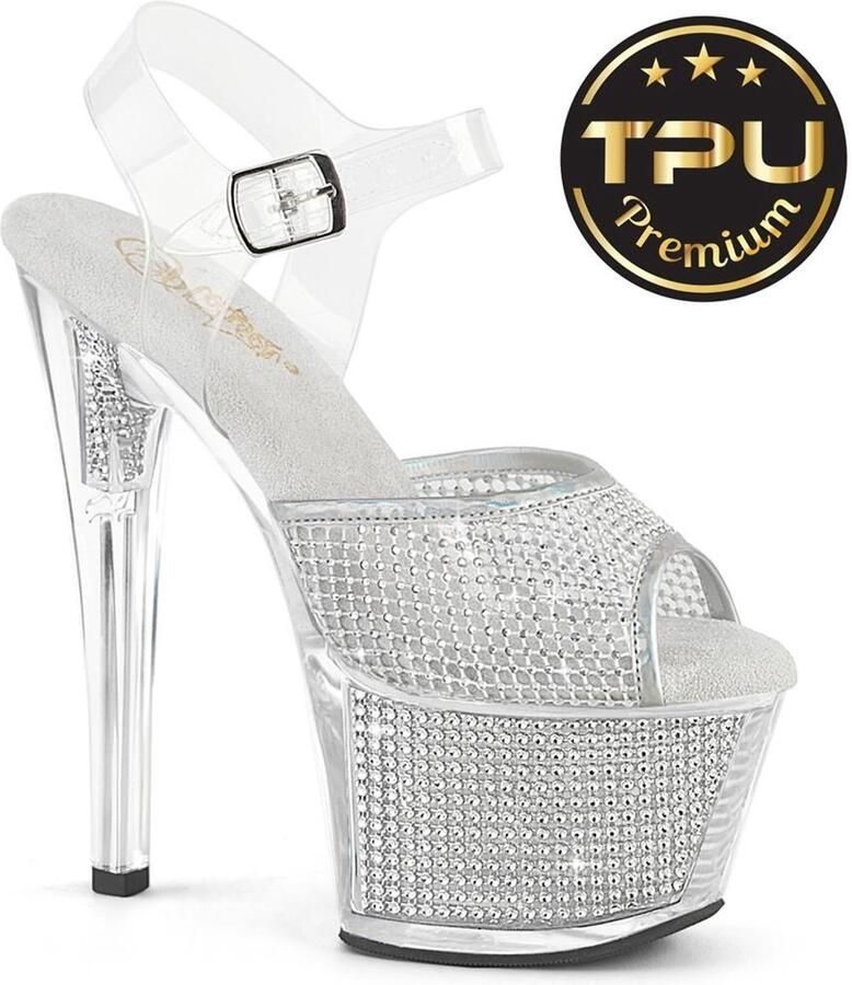 Pleaser SKY308PREMRSNT Sandaal met enkelband 37 Shoes Zilverkleurig
