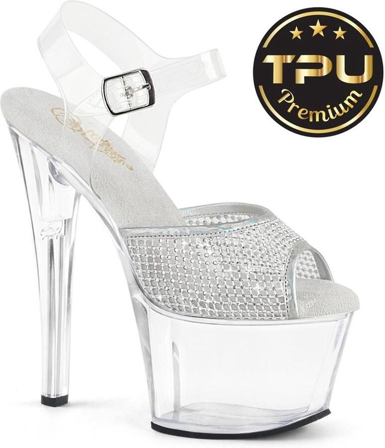 Pleaser SKY308PREMRSNT Sandaal met enkelband 36 Shoes Transparant Zilverkleurig