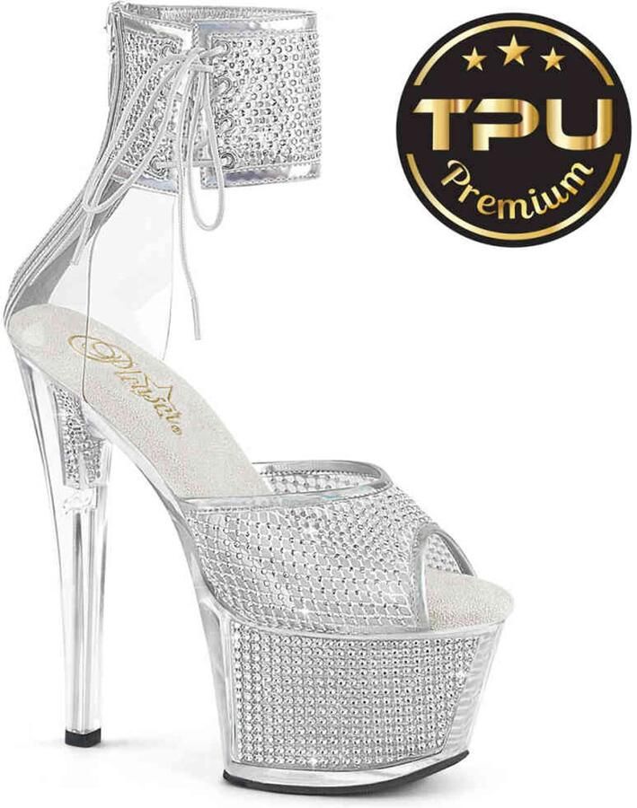 Pleaser SKY324PREMRSNT Sandaal met enkelband 39 Shoes Zilverkleurig