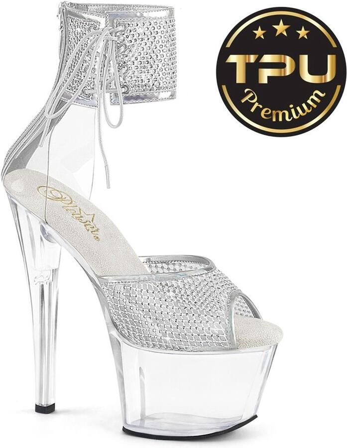 Pleaser SKY324PREMRSNT Sandaal met enkelband 37 Shoes Zilverkleurig