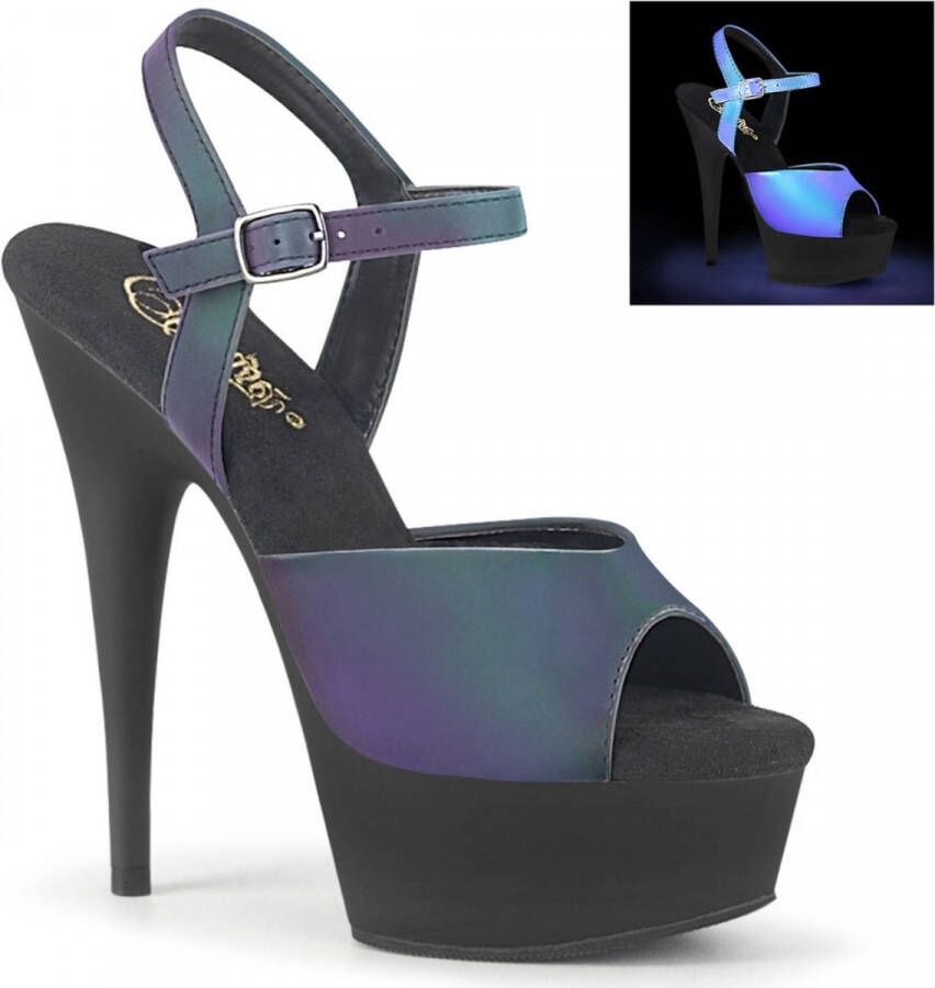 Pleaser DELIGHT-609REFL Sandaal met enkelband 40 shoes Zwart Chroomkleurig