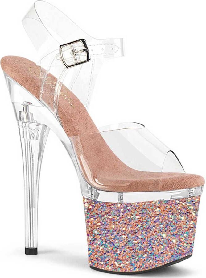 Pleaser . Sandaal met enkelband Paaldans schoenen 38 Shoes ESTEEM 708LG Transparant Roze