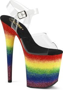Pleaser Sandaal met enkelband Paaldans schoenen 35 Shoes FLAMINGO 808RG 04 Regenboog Transparant