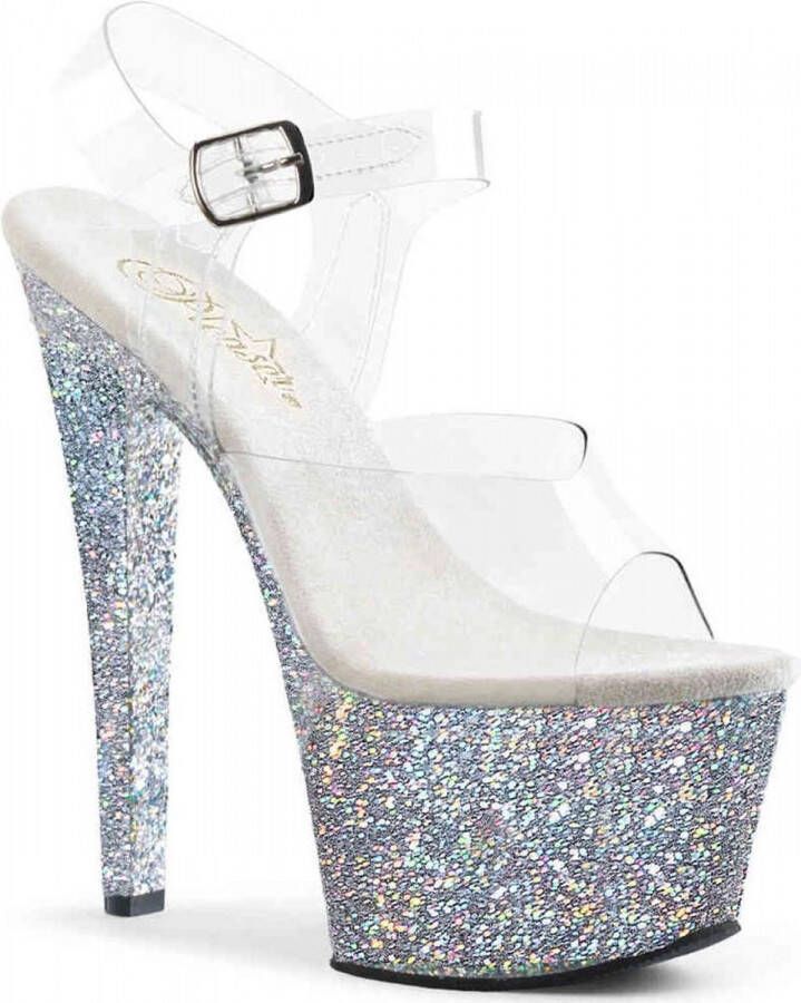 Pleaser Sandaal met enkelband Paaldans schoenen 35 Shoes SKY 308LG Paaldans schoenen Zilverkleurig Transparant