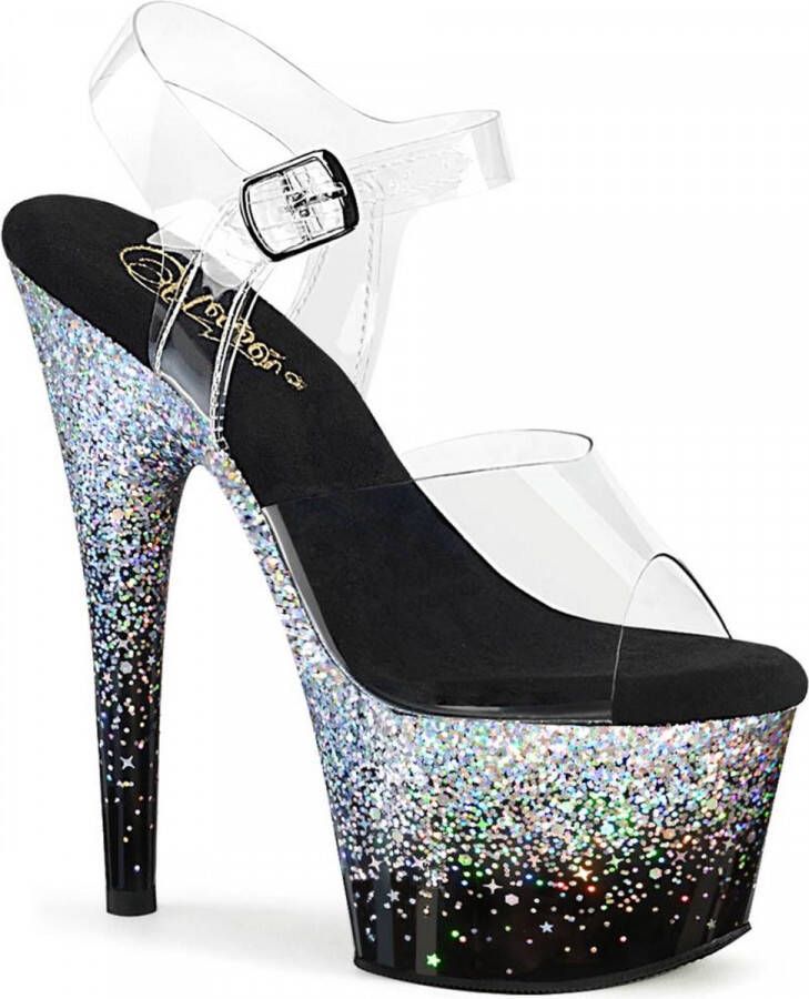 Pleaser Sandaal met enkelband Paaldans schoenen 36 Shoes ADORE 708SS Zilverkleurig Zwart
