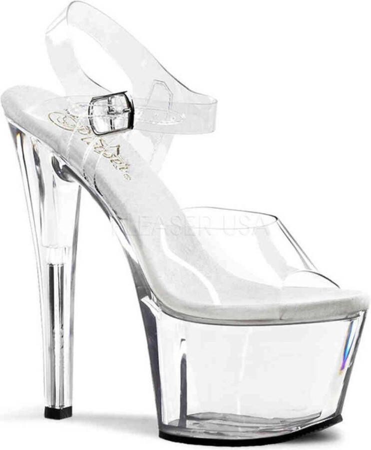 Pleaser Sandaal met enkelband Paaldans schoenen 37 Shoes SKY 308 Paaldans schoenen Transparant Zilverkleurig