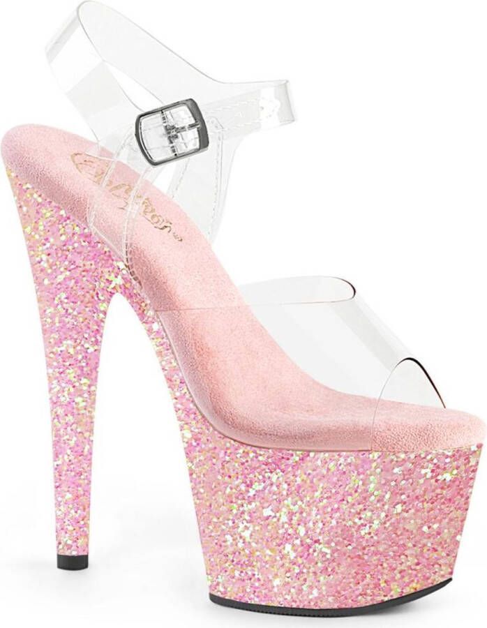 Pleaser Sandaal met enkelband Paaldans schoenen 39 Shoes ADORE 708LG Paaldans schoenen Roze Transparant