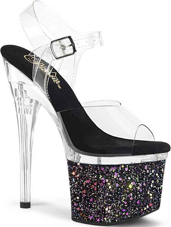 Pleaser . Sandaal met enkelband Paaldans schoenen 39 Shoes ESTEEM 708LG Transparant Zwart