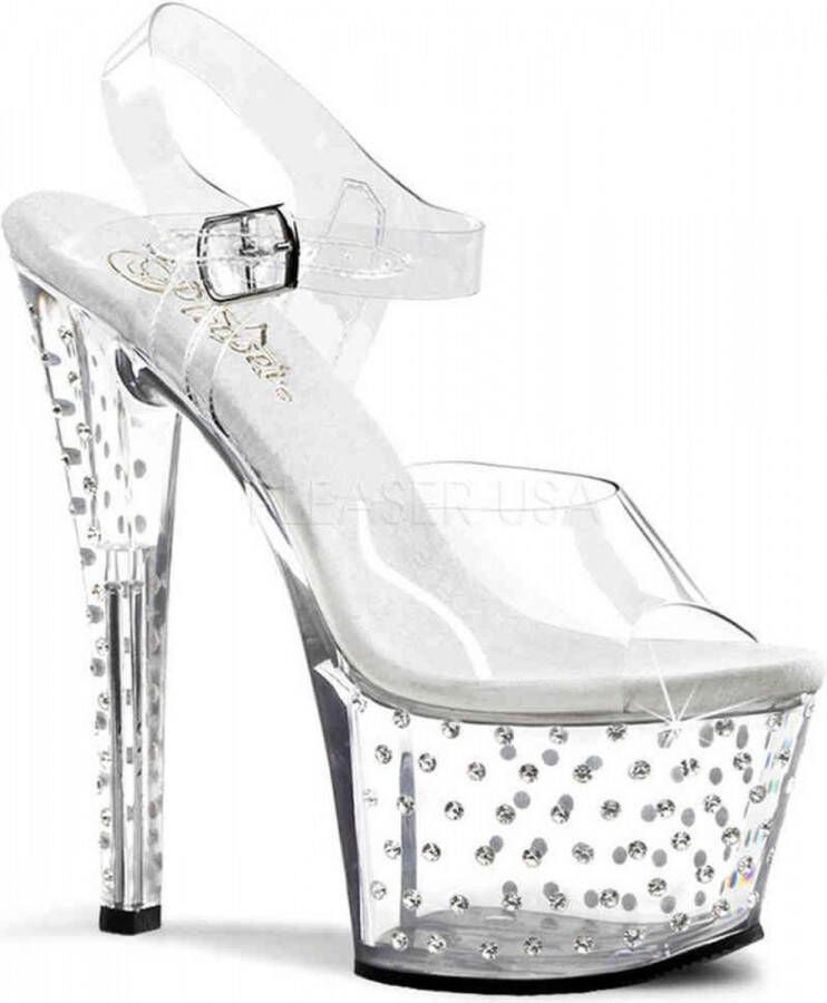 Pleaser Sandaal met enkelband Paaldans schoenen 39 Shoes STARDUST 708 Paaldans schoenen Transparant Zilverkleurig