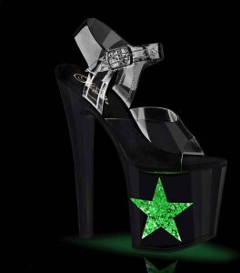 Pleaser . Sandaal met enkelband Paaldans schoenen 40 Shoes ENCHANT 708LT STAR Zwart Transparant