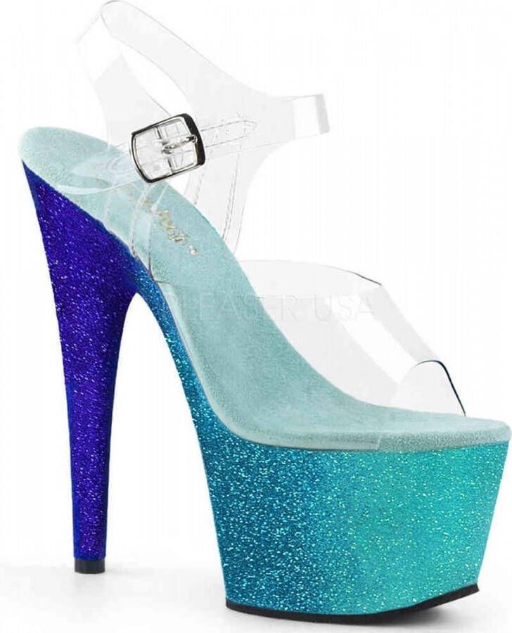 Pleaser Sandaal met enkelband Paaldans schoenen 42 Shoes ADORE 708OMBRE Paaldans schoenen Blauw Transparant