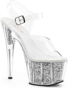 Pleaser Sandaal met enkelband Paaldans schoenen ADORE-708G Paaldans schoenen Transparant Zilverkleurig