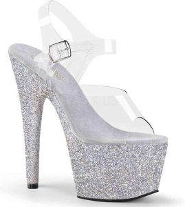 Pleaser Sandaal met enkelband Paaldans schoenen ADORE-708HMG Paaldans schoenen Zilverkleurig Transparant