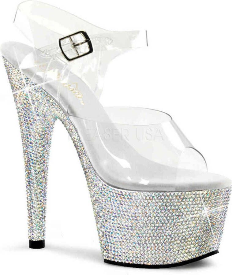 Pleaser Sandaal met enkelband Paaldans schoenen BEJEWELED-708DM Paaldans schoenen Zilverkleurig Transparant