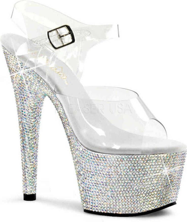 pleaser Sandaal met enkelband Paaldans schoenen BEJEWELED-708DM Paaldans schoenen Zilverkleurig Transparant