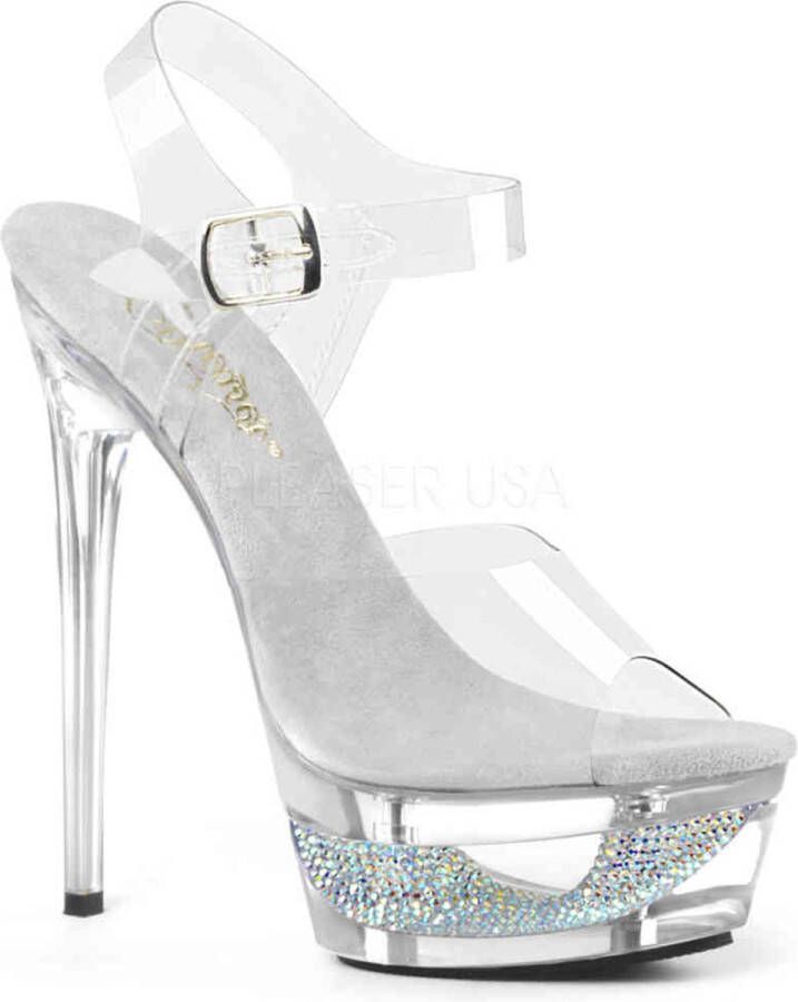 Pleaser ECLIPSE-608DM Sandaal met enkelband Paaldans schoenen Paaldans schoenen 35 Shoes Zilverkleurig Transparant