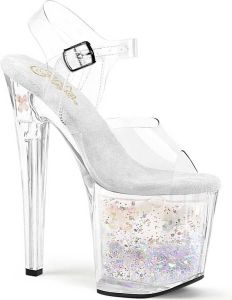 Pleaser Sandaal met enkelband Paaldans schoenen ENCHANT-708AQUA-02 Transparant Zilverkleurig