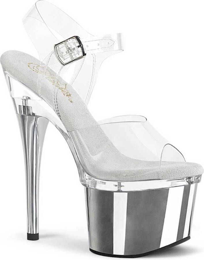pleaser Sandaal met enkelband Paaldans schoenen ESTEEM-708 Zilverkleurig Transparant