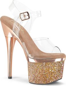 Pleaser Sandaal met enkelband Paaldans schoenen ESTEEM-708CHLG Paaldans schoenen Goudkleurig Wit