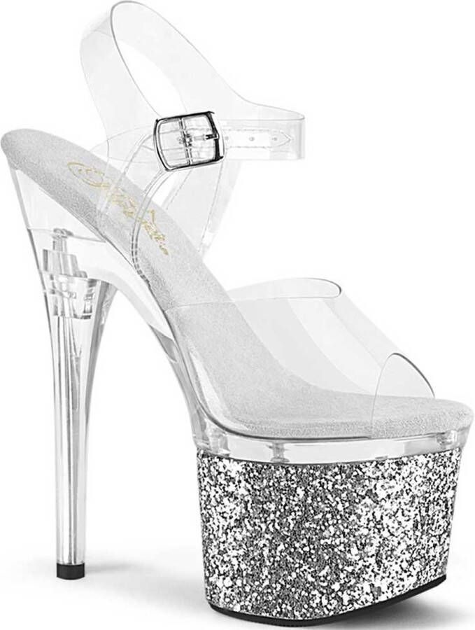 Pleaser . Sandaal met enkelband Paaldans schoenen 37 Shoes ESTEEM 708LG Transparant Zilverkleurig - Foto 1