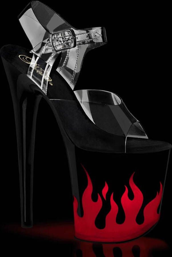 Pleaser FLAMINGO-808NLFL Sandaal met enkelband Paaldans schoenen 40 Shoes Zwart Transparant