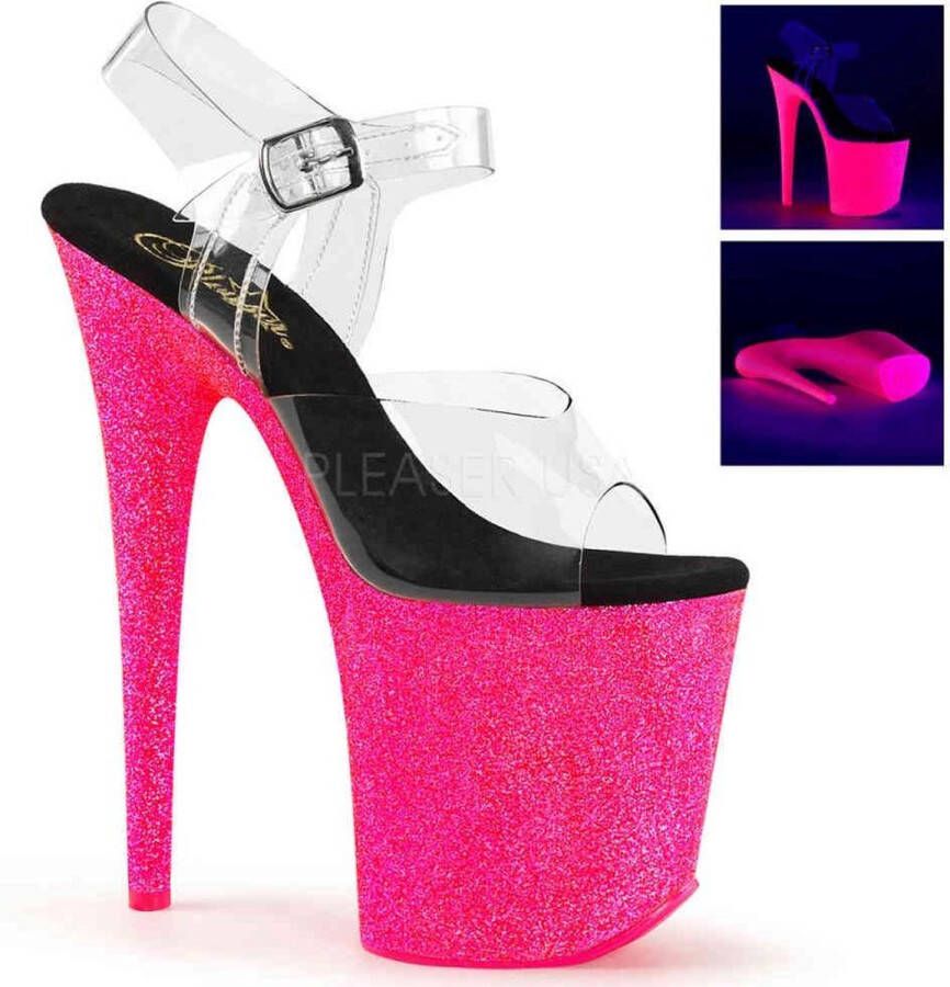 Pleaser FLAMINGO-808UVG Sandaal met enkelband Paaldans schoenen Paaldans schoenen 40 Shoes Roze Transparant