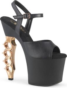 Pleaser Sandaal met enkelband Paaldans schoenen IRONGRIP-709 Paaldans schoenen Zwart Goudkleurig