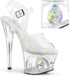 Pleaser Sandaal met enkelband Paaldans schoenen MOON-708DIA Paaldans schoenen Transparant