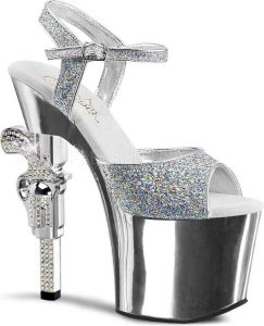Pleaser Sandaal met enkelband Paaldans schoenen REVOLVER-709G Paaldans schoenen Zilverkleurig