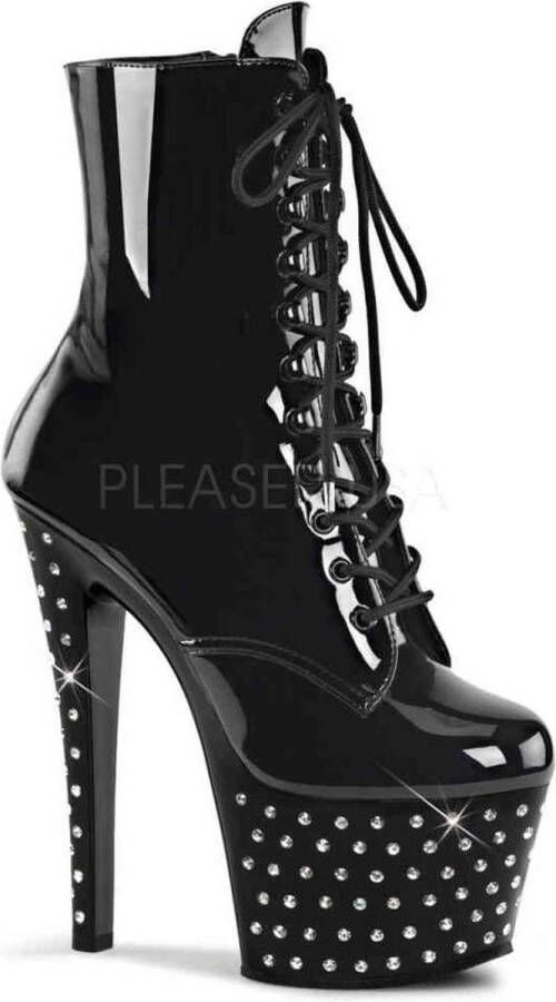 Pleaser = STARDUST-1020-7 Heel 2 3 4 RS Studded PF Lace-Up Ankle Boot Side Zip